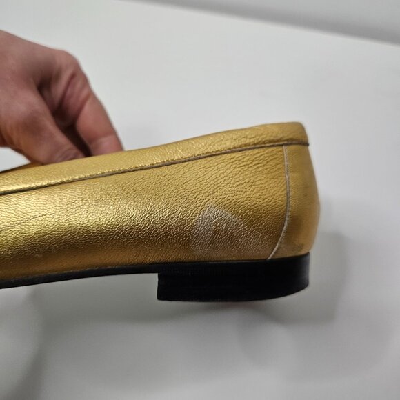 GUCCI Gold Leather Horsebit Penny  Loafers Flats Sz 6.5 / 37 EUR Designer Italy - Picture 6 of 13